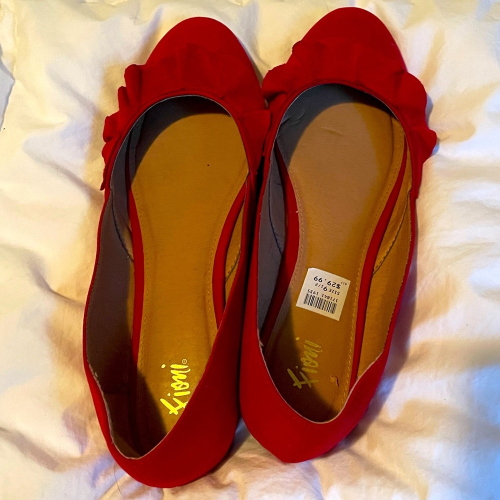 Fiona Red Suede Ruffle Ballet Flats